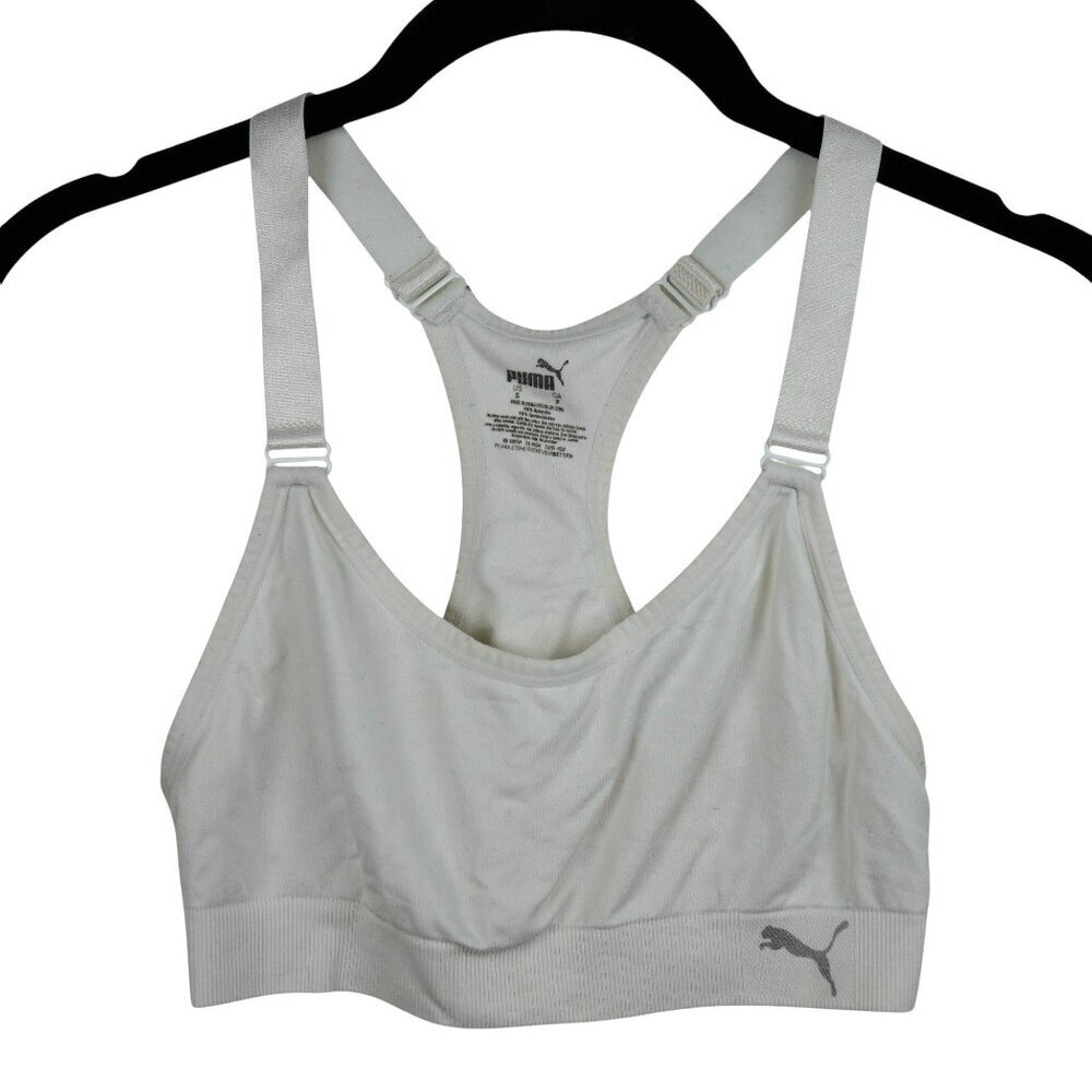 Puma Womens Racerback Sports‎ Bra S White Nylon/Spandex